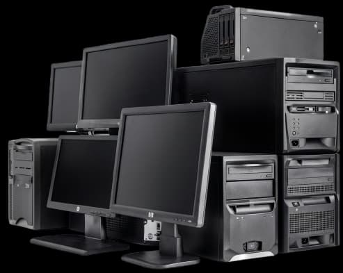 Monitors and desktop computers ready for business IT recycling