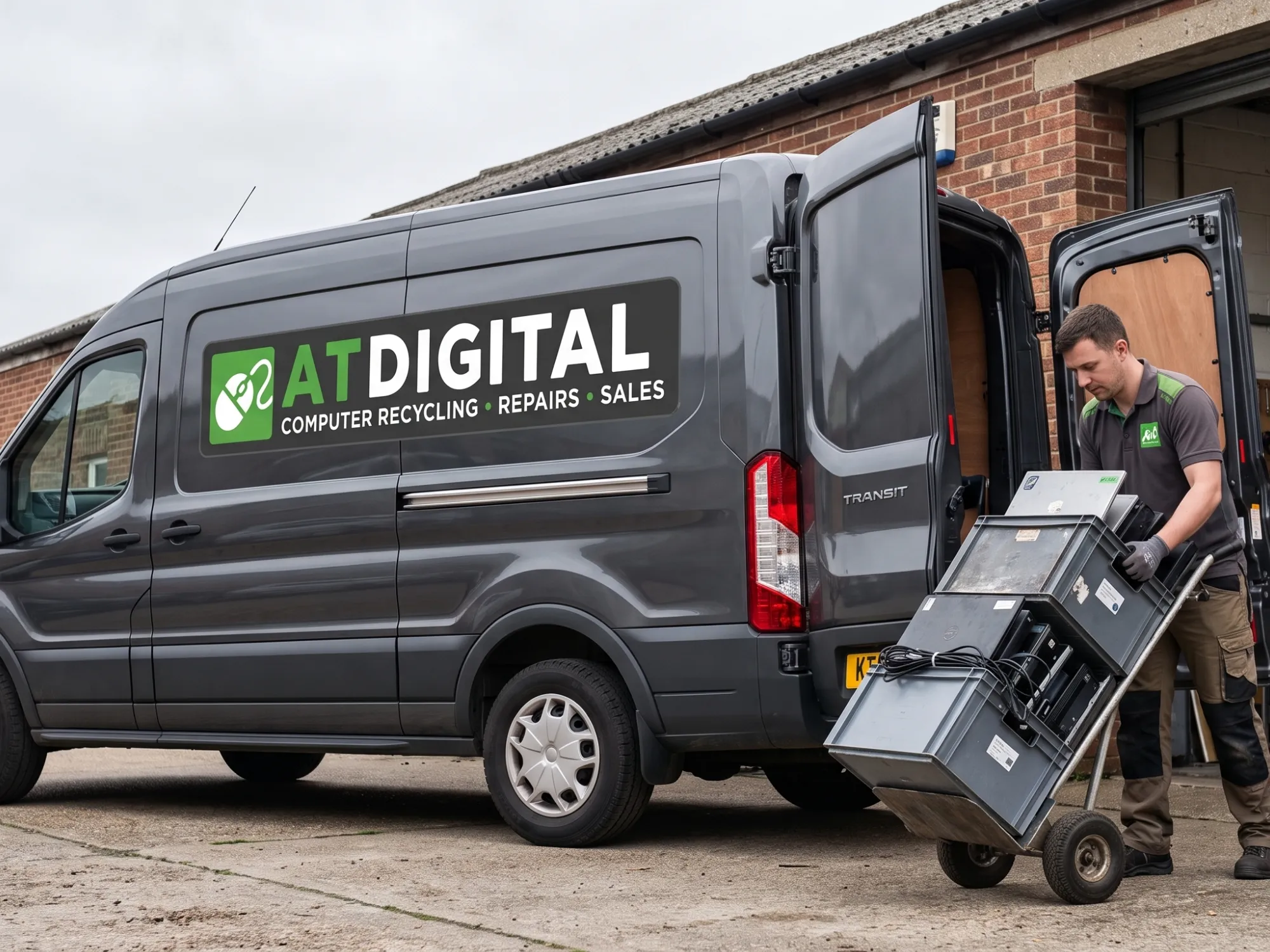 AT Digital van being loaded with IT equipment at a collection